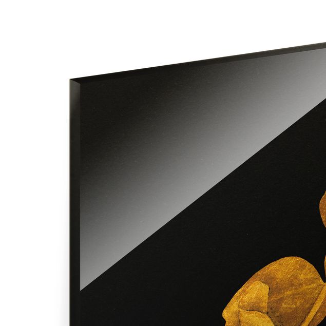 Glasbilder Gold - Eukalyptus auf Schwarz