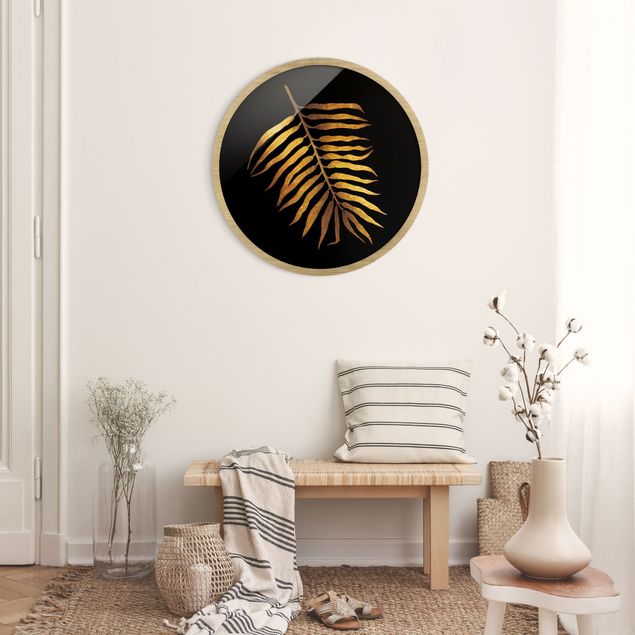 Wandbilder Floral Gold - Palmenblatt II auf Schwarz