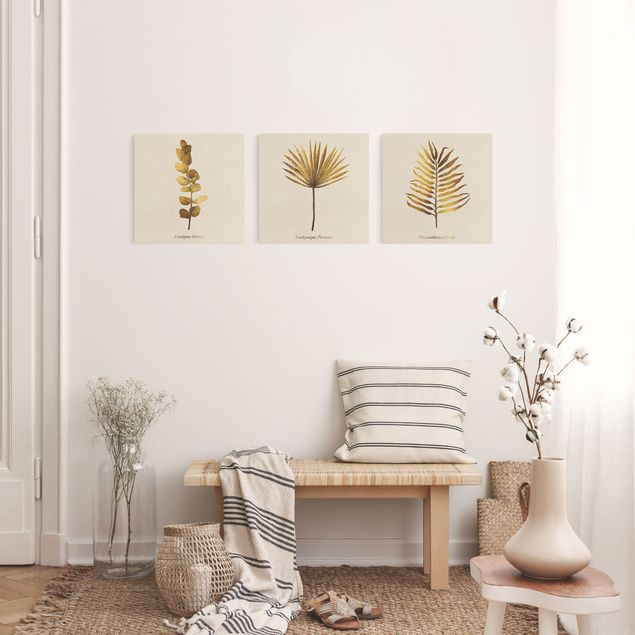 Wandbilder Floral Gold - Tropische Blätter Set I
