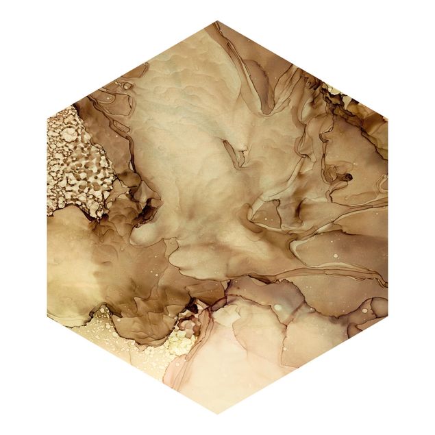 Hexagon Mustertapete selbstklebend - Goldbraune Explosion II