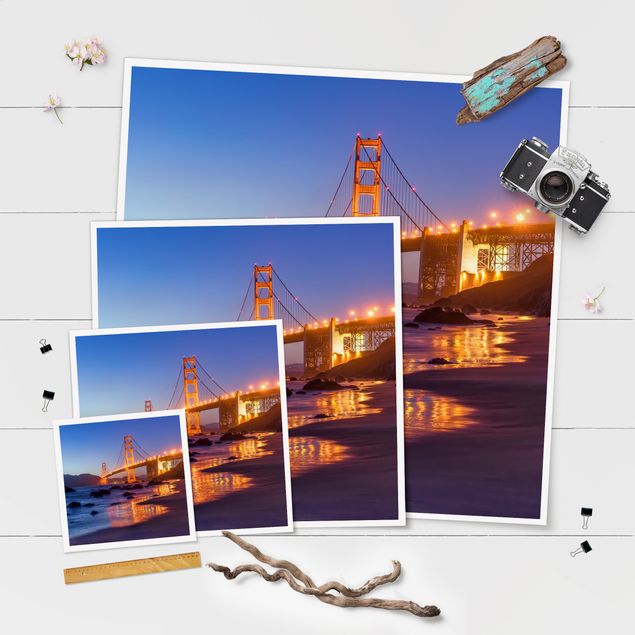 Poster - Golden Gate Bridge am Abend - Quadrat 1:1