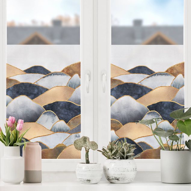 Fensterfolie - Sichtschutz - Goldene Berge Aquarell - Fensterbilder