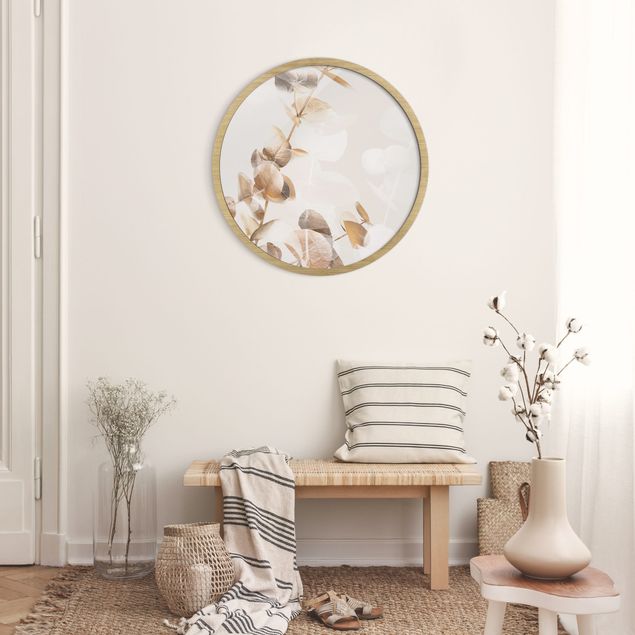 Wandbilder Floral Goldene Eukalyptuszweige mit Weiß I