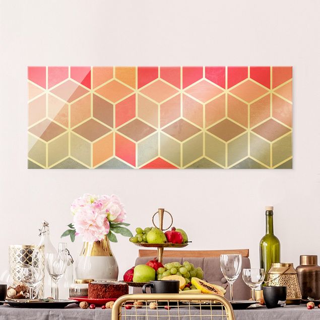 Wandbilder Kunstdrucke Goldene Geometrie - Buntes Pastell