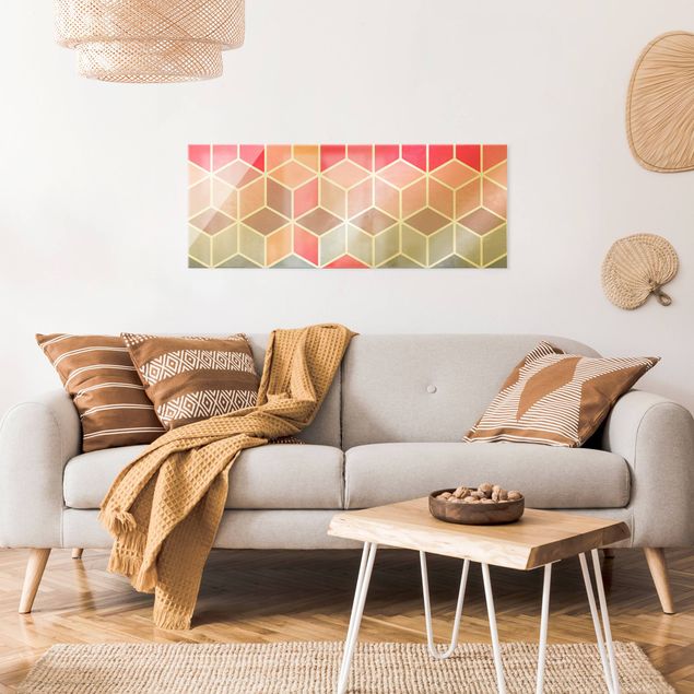 Wandbilder Muster Goldene Geometrie - Buntes Pastell