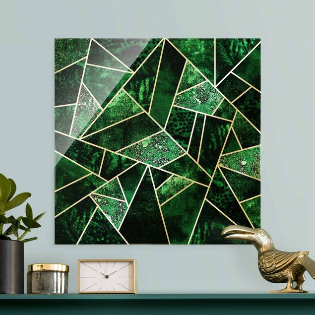 Glasbilder Abstrakt Dunkler Smaragd mit Gold