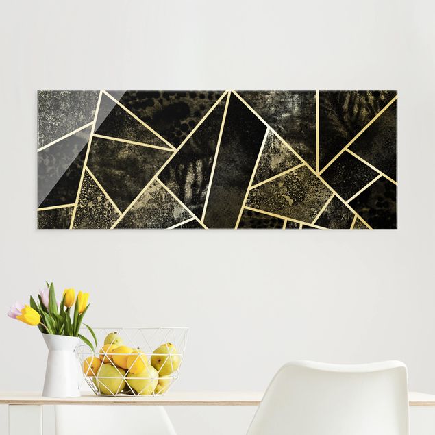 Glasbilder Abstrakt Goldene Geometrie - Graue Dreiecke