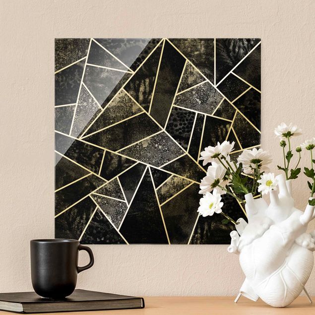 abstrakte Glasbilder Graue Dreiecke Gold