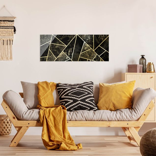 Wandbilder Muster Goldene Geometrie - Graue Dreiecke