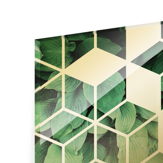 Wandbilder Goldene Geometrie - Grüne Blätter