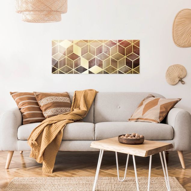 Wandbilder Muster Goldene Geometrie - Rosa Grau