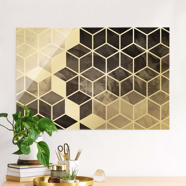 Wanddeko Küche Schwarz Weiß goldene Geometrie