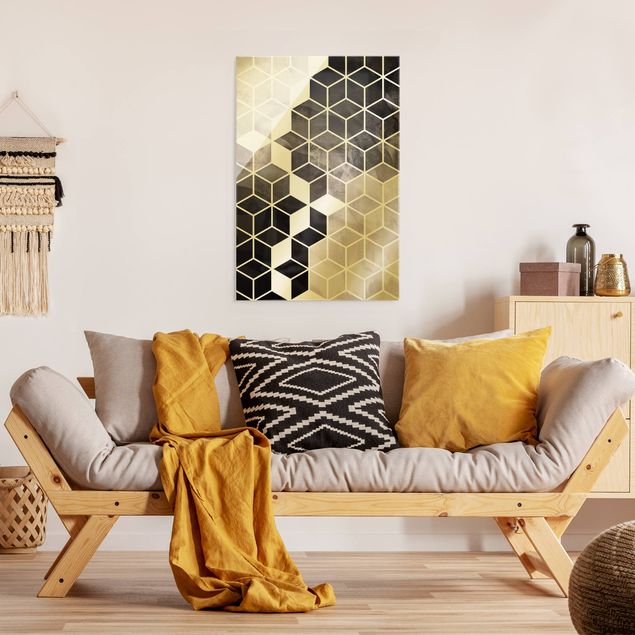 Wandbilder Kunstdrucke Goldene Geometrie - Schwarz Weiß