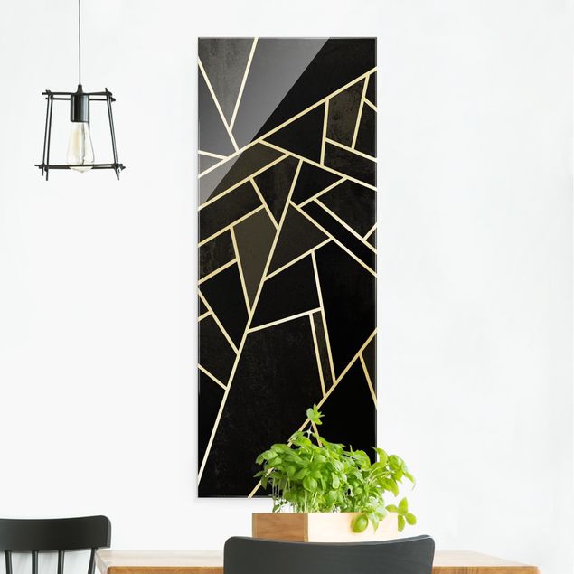 Wanddeko Küche Goldene Geometrie - Schwarze Dreiecke