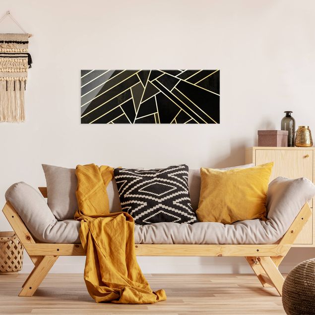 Wandbilder Kunstdrucke Goldene Geometrie - Schwarze Dreiecke