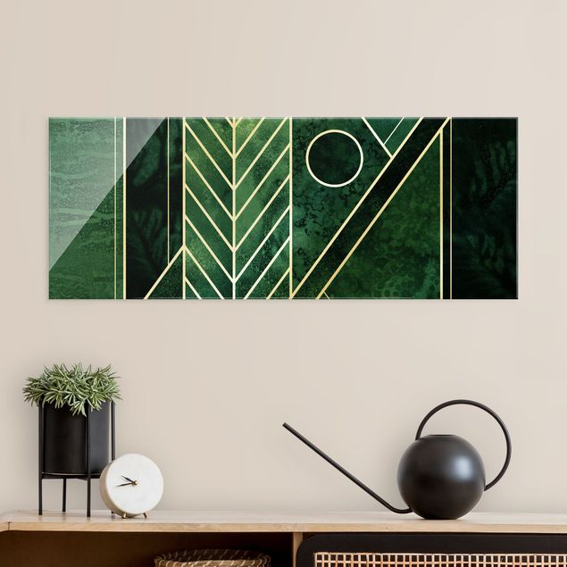 Wandbilder Kunstdrucke Goldene Geometrie - Smaragd