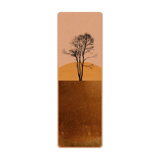 Yogamatte Kork - Goldene Sonne mit Baum