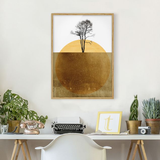 Landschaftsbilder mit Rahmen Goldene Sonne mit Baum