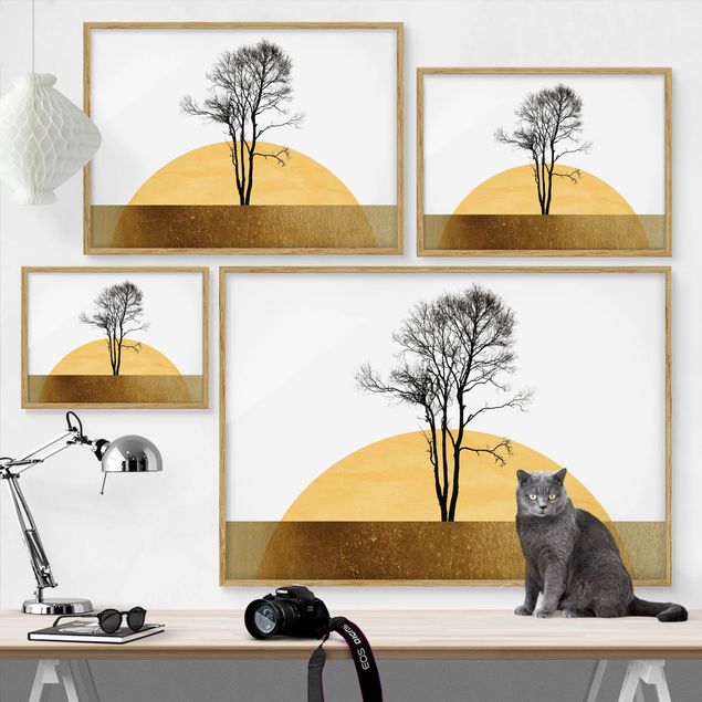 Wandbilder Natur Goldene Sonne mit Baum