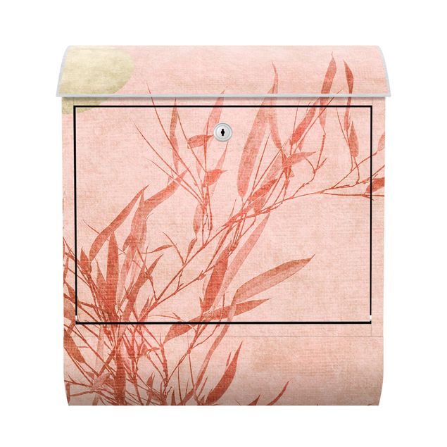 Briefkasten rosa Goldene Sonne mit Rosa Bambus
