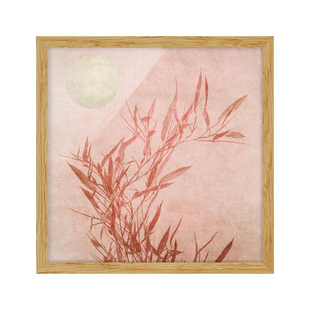 Landschaftsbilder gerahmt Goldene Sonne mit Rosa Bambus