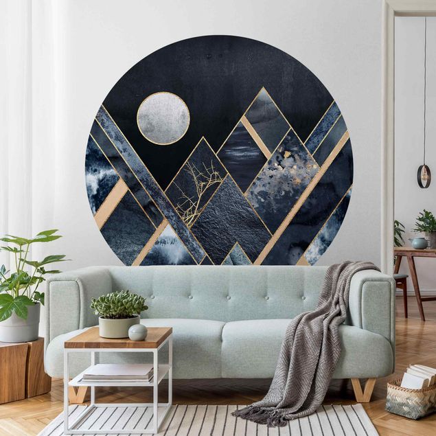 Küchen Deko Goldener Mond abstrakte schwarze Berge