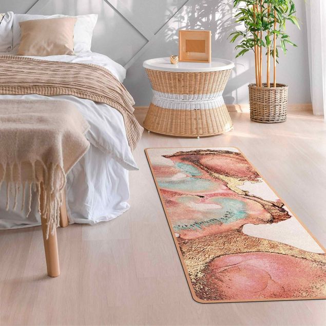 Teppich abstrakt Goldenes Aquarell Rosé
