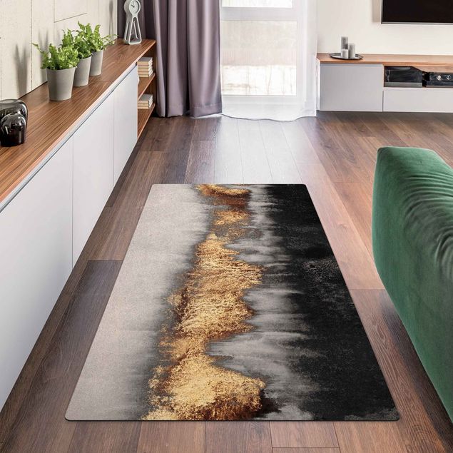 Moderner Teppich Goldspuren in Aquarell