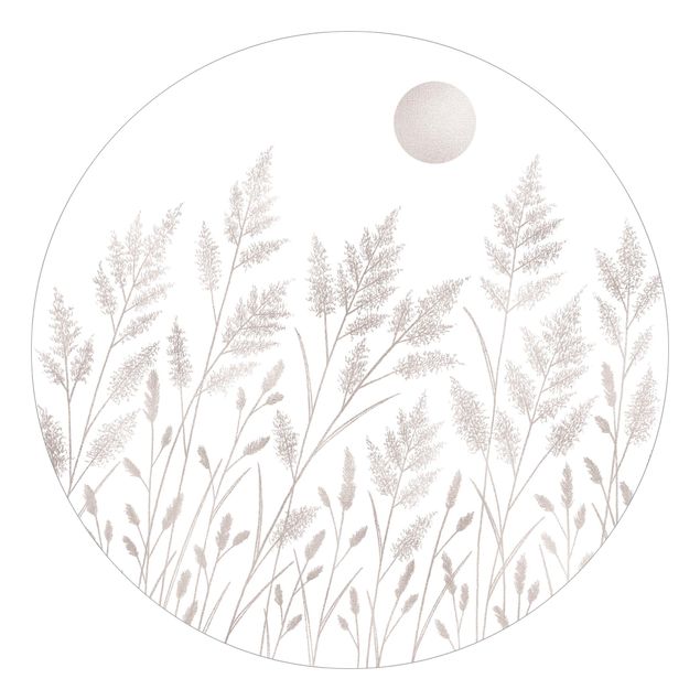 Tapete Landhausstil Gräser und Mond in Silber