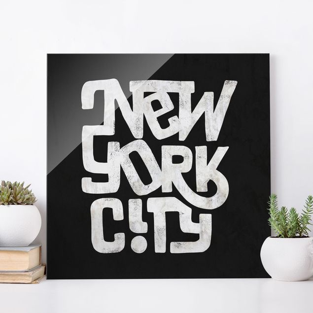 New York Glasbild Graffiti Art Calligraphy New York City Schwarz