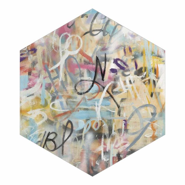 Hexagon Mustertapete selbstklebend - Graffiti Freedom in Pastell