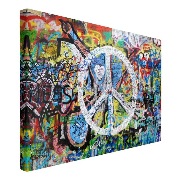 3:2 Sign - Wall Leinwandbild - Graffiti Querformat Peace -