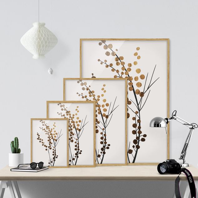 Wandbilder Blumen Grafische Pflanzenwelt - Beeren Gold