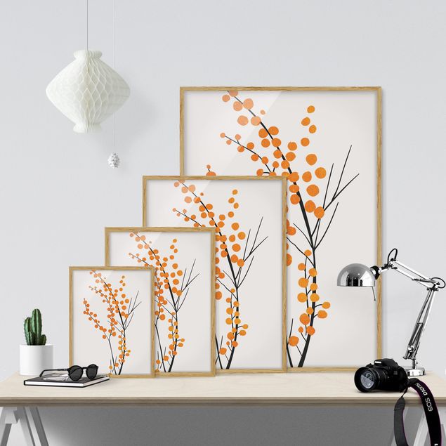 Wandbilder Blumen Grafische Pflanzenwelt - Beeren Orange