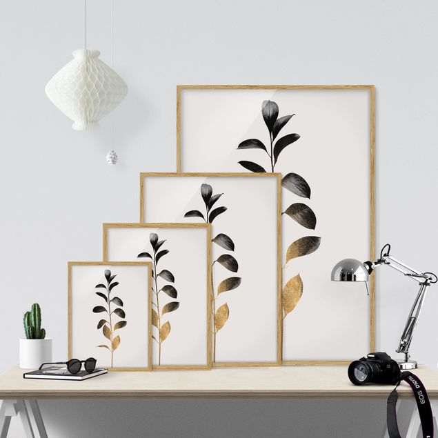 Wandbilder Floral Grafische Pflanzenwelt - Gold und Grau