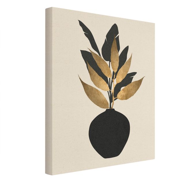 Kubistika Kunstdrucke Grafische Pflanzenwelt - Gold und Schwarz