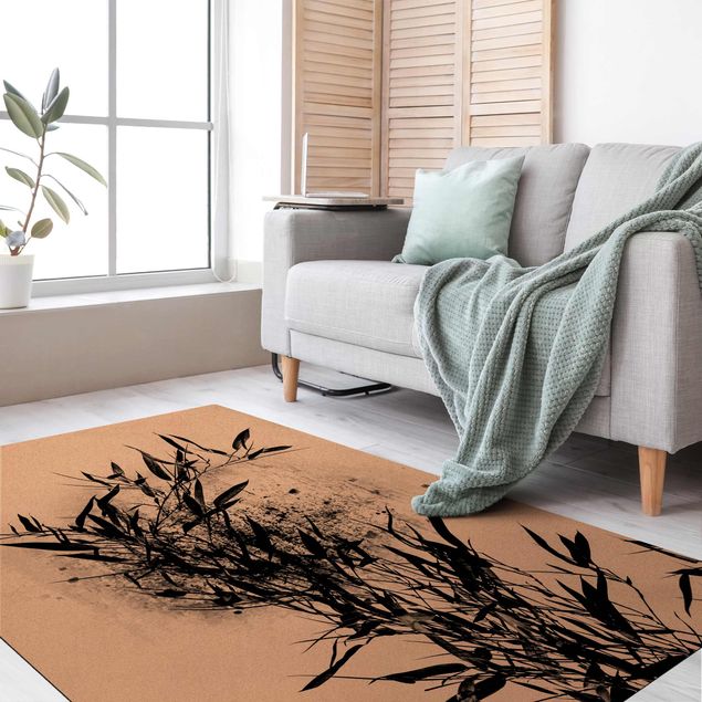 Moderne Teppiche Grafische Pflanzenwelt - Schwarzer Bambus