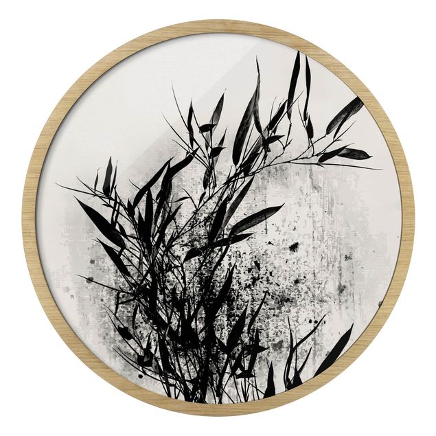 gerahmte Bilder schwarz-weiß Grafische Pflanzenwelt - Schwarzer Bambus