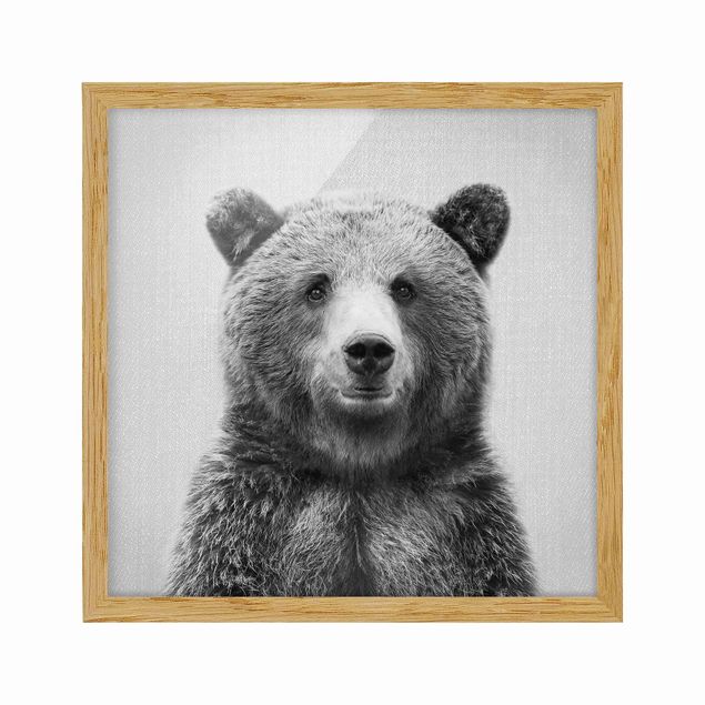 Gerahmte Bilder Tiere Grizzlybär Gustel Schwarz Weiß