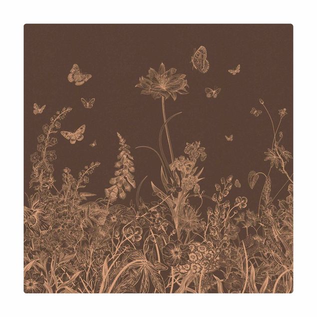 Kleine Teppiche Große Blumen mit Schmetterlingen in Grau