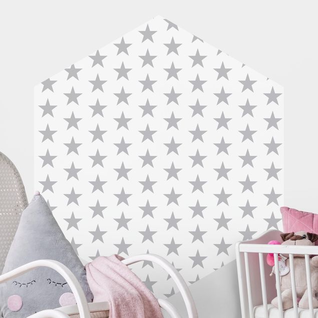 Kinderzimmer Deko Große graue Sterne auf Weiß