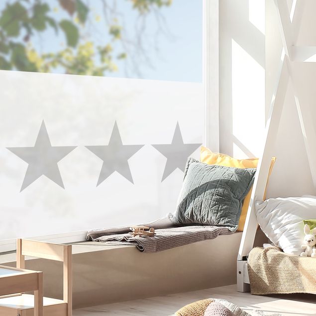 Fensterfolie - Sichtschutz - Große graue Sterne auf Weiß - Fensterbilder