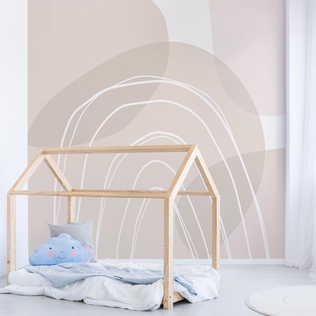 Babyzimmer Deko Große Kreisformen im Regenbogen - beige