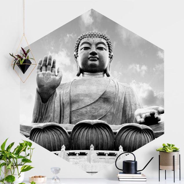 Küchen Deko Großer Buddha Schwarz-Weiß
