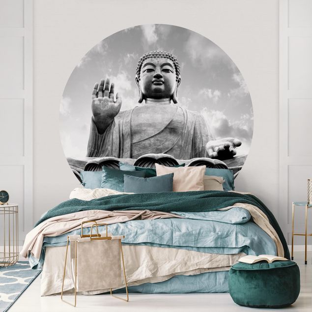 Tapeten Modern Großer Buddha Schwarz-Weiß