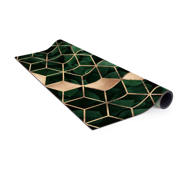 Teppich Esszimmer Grüne Blätter goldene Geometrie
