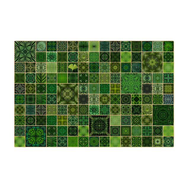 Teppich Esszimmer Grüne Dschungelfliesen mit Goldschimmer
