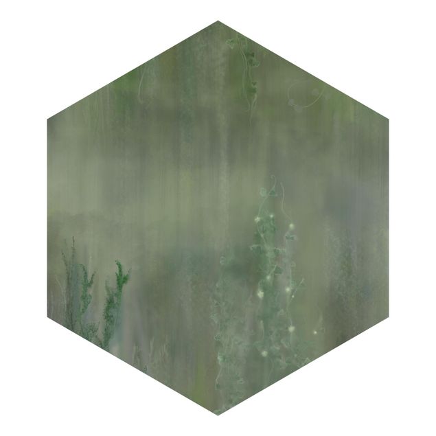 Hexagon Tapete selbstklebend - Grüne Mystische Fantasie