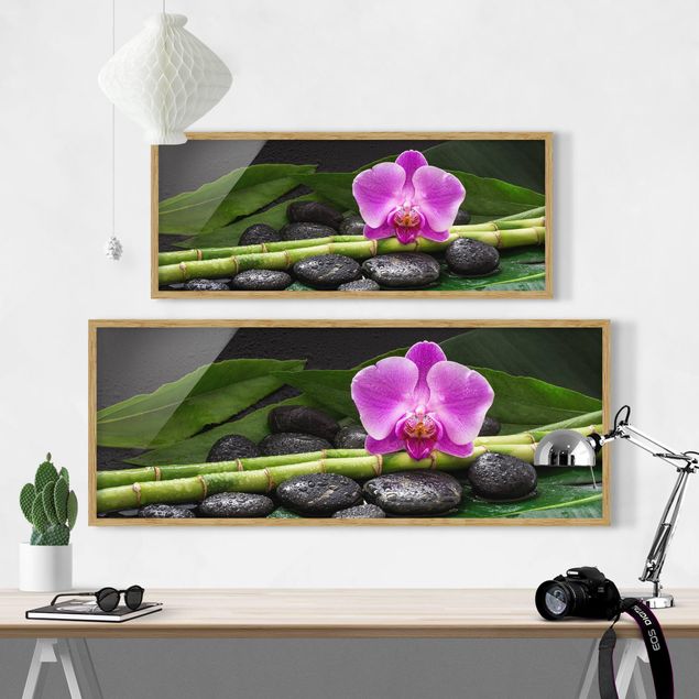Wandbilder Blumen Grüner Bambus mit Orchideenblüte