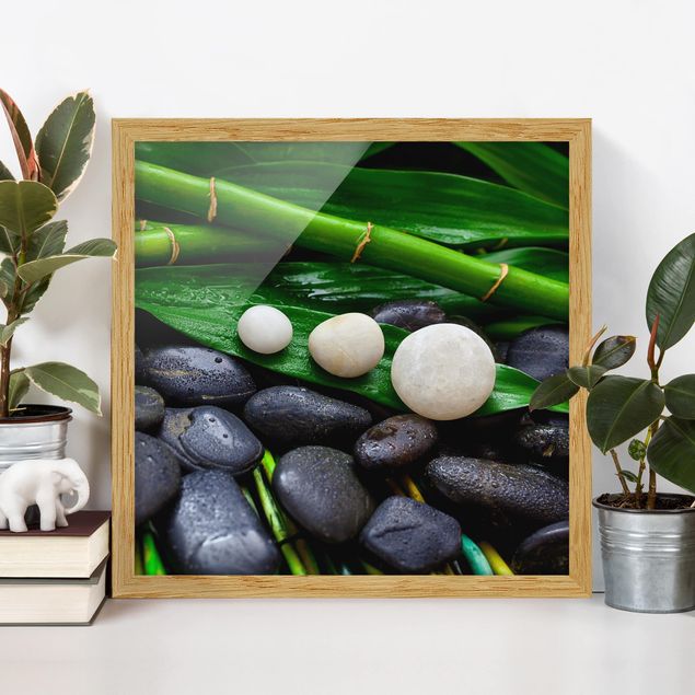 Wandbilder Bambus Grüner Bambus mit Zen Steinen
